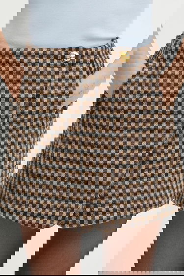 Пола GANNI GANNI Check Wool Mix Mini Skirt Кафяво | W0655, 3