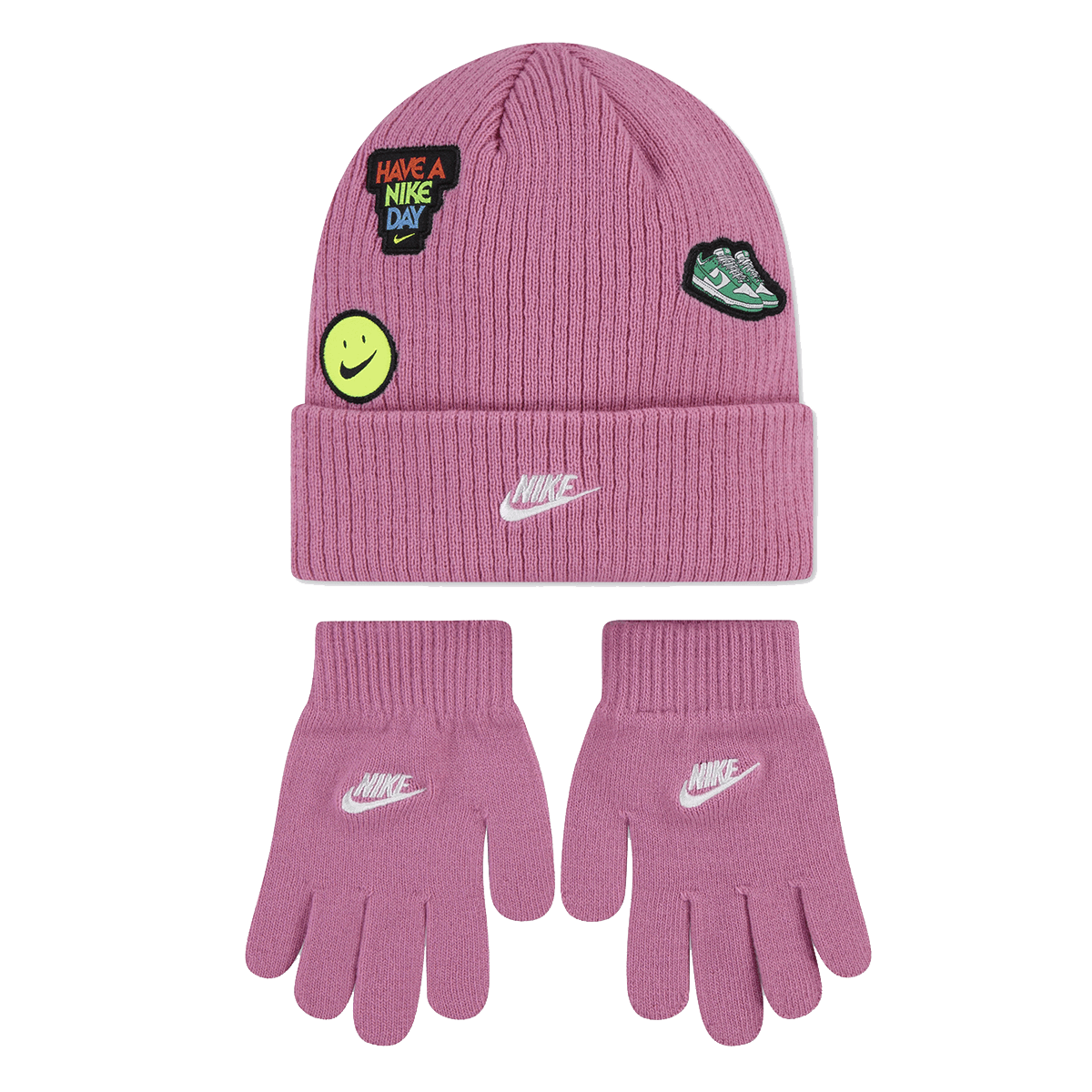 Аксесоари Nike Have a Nike Day Knitted Beanie and Gloves Set with Patches Розово | 9A3135-ACG, 0