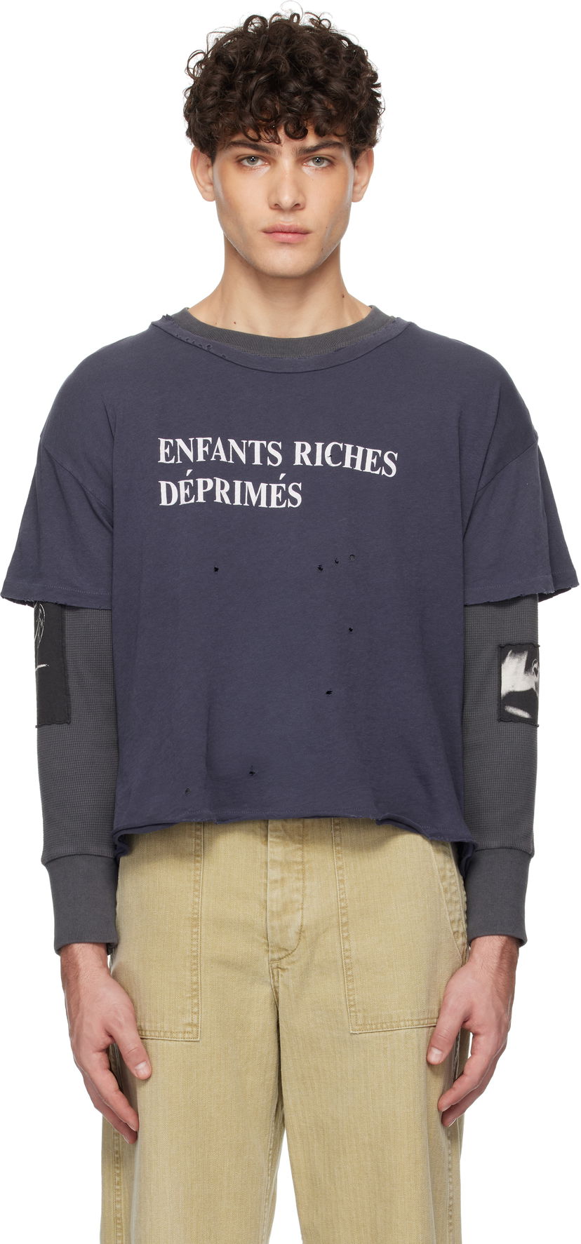 Тениска Enfants Riches Déprimés Classic Logo Distressed T-Shirt Тъмно синьо | 010-780