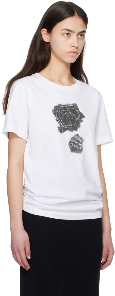 Тениска Marni Marni Brushed Rose Cotton Jersey T-Shirt Бяло | THJE0293PA USCX64, 1