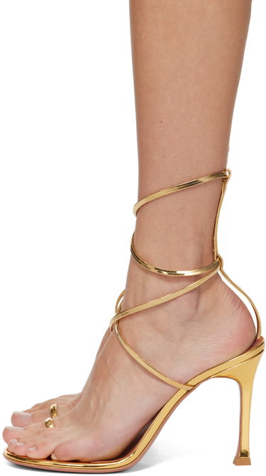 Аксесоари Amina Muaddi Amina Muaddi Henson Thong Lace Up Heeled Sandals Металик | HENSON THONG LACE UP SR MI, 2
