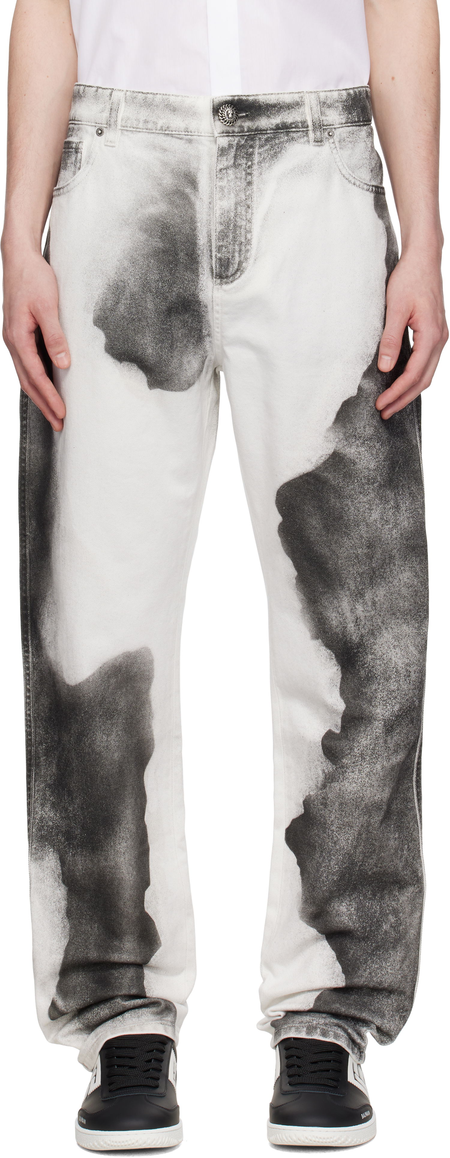 Дънки Balmain Balmain Regular Fit Moon Print Jeans Бяло | EH0MI043DE39, 0