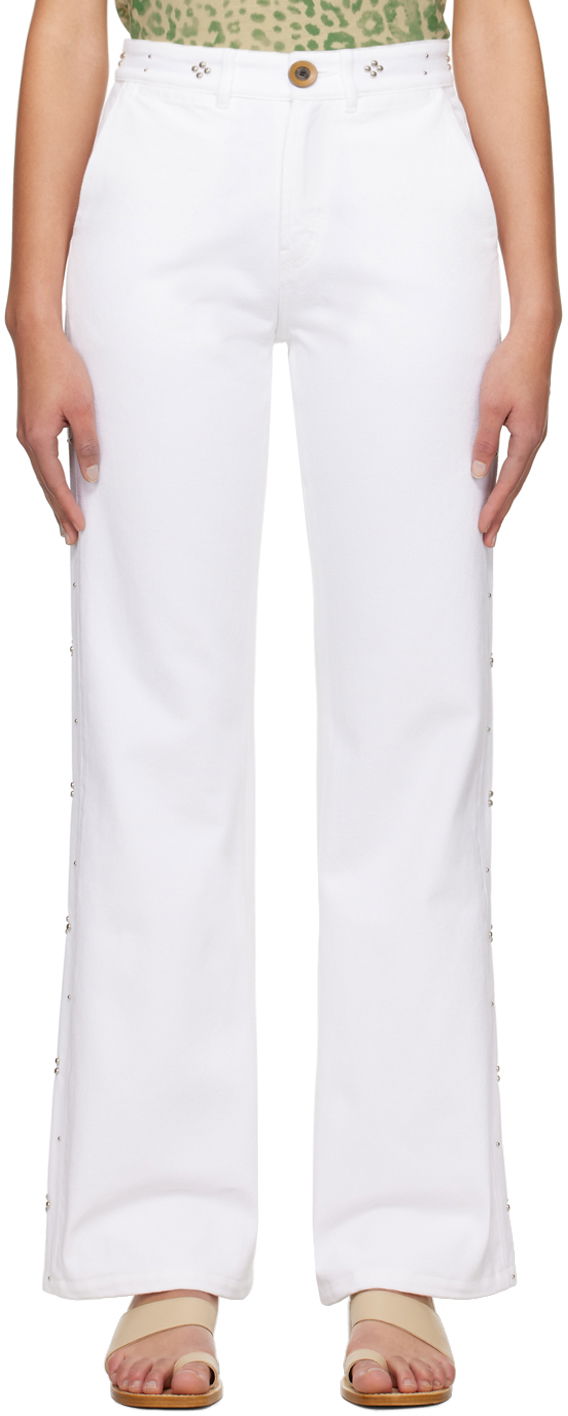 Панталони Wales Bonner Wide Leg Jeans With Side Studs Бяло | WS24DE08-CO13-000, 0