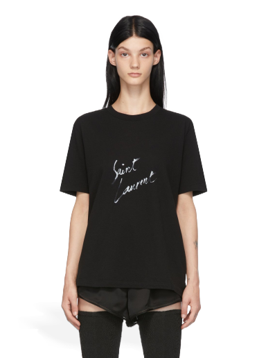 Тениска Saint Laurent Signature Logo T-Shirt Черно | 480335YB2IS