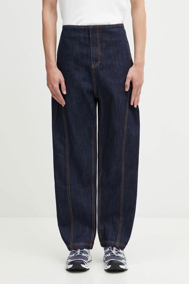 High-Waisted Balloon Leg Contrast Stitch Denim