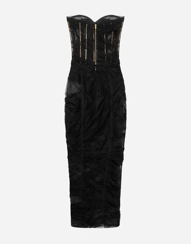 Pокля Dolce & Gabbana Tulle Calf-length Corset Dress With Draping Черно | F6DJYTHLUACN0000, 1
