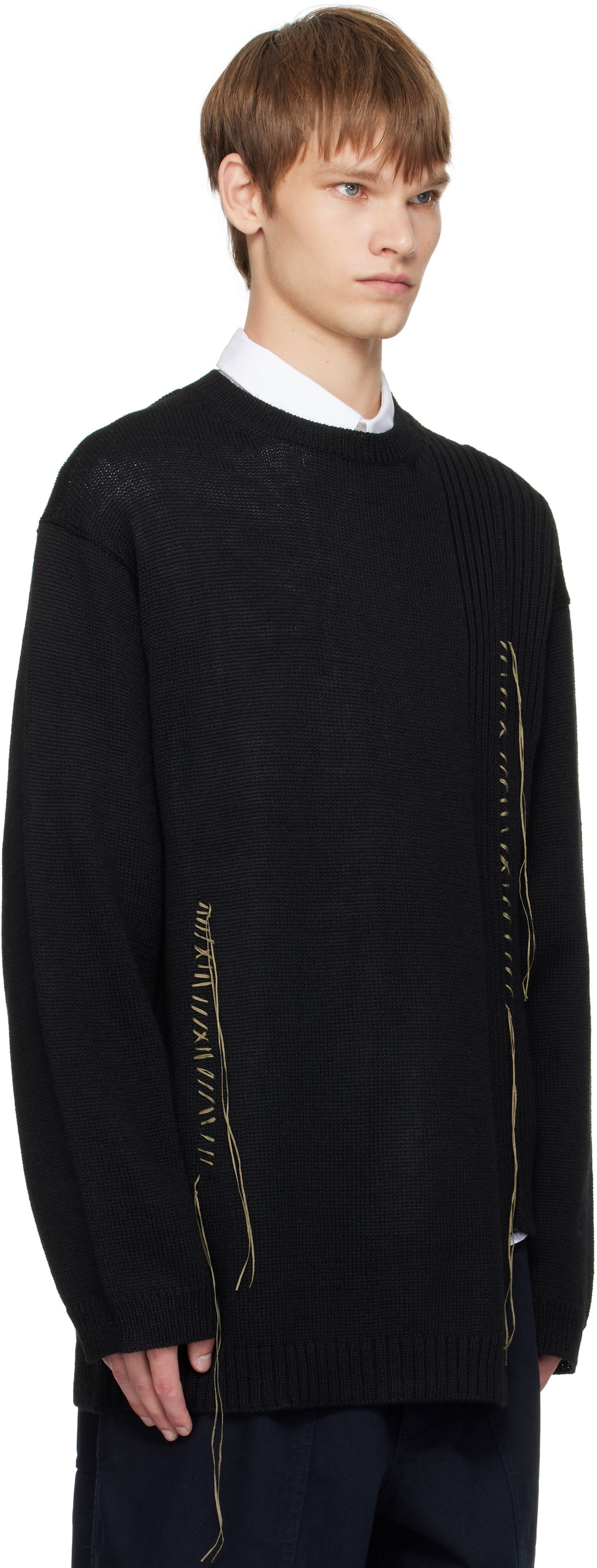 Пуловер Yohji Yamamoto YOHJI YAMAMOTO Round Neck Stitch Detail Sweater Черно | HL-K25-196, 1