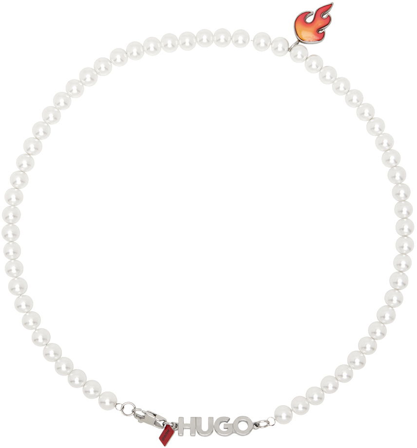 Колие BOSS Hugo Flame Pendant Necklace Бяло | 50511022, 0
