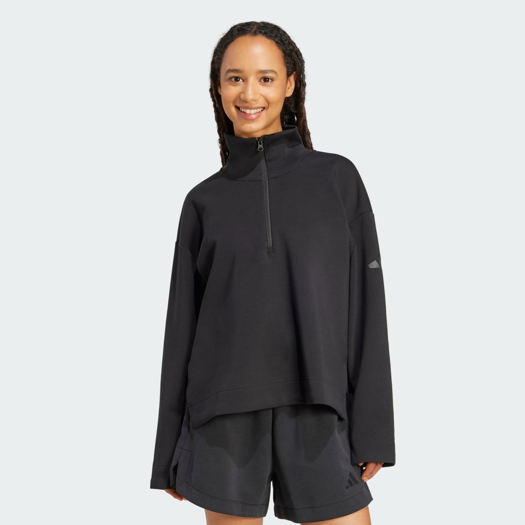 Суитчър adidas Performance ALL SZN Soft Lux Quarter-Zip Sweatshirt Черно | JM1659, 0