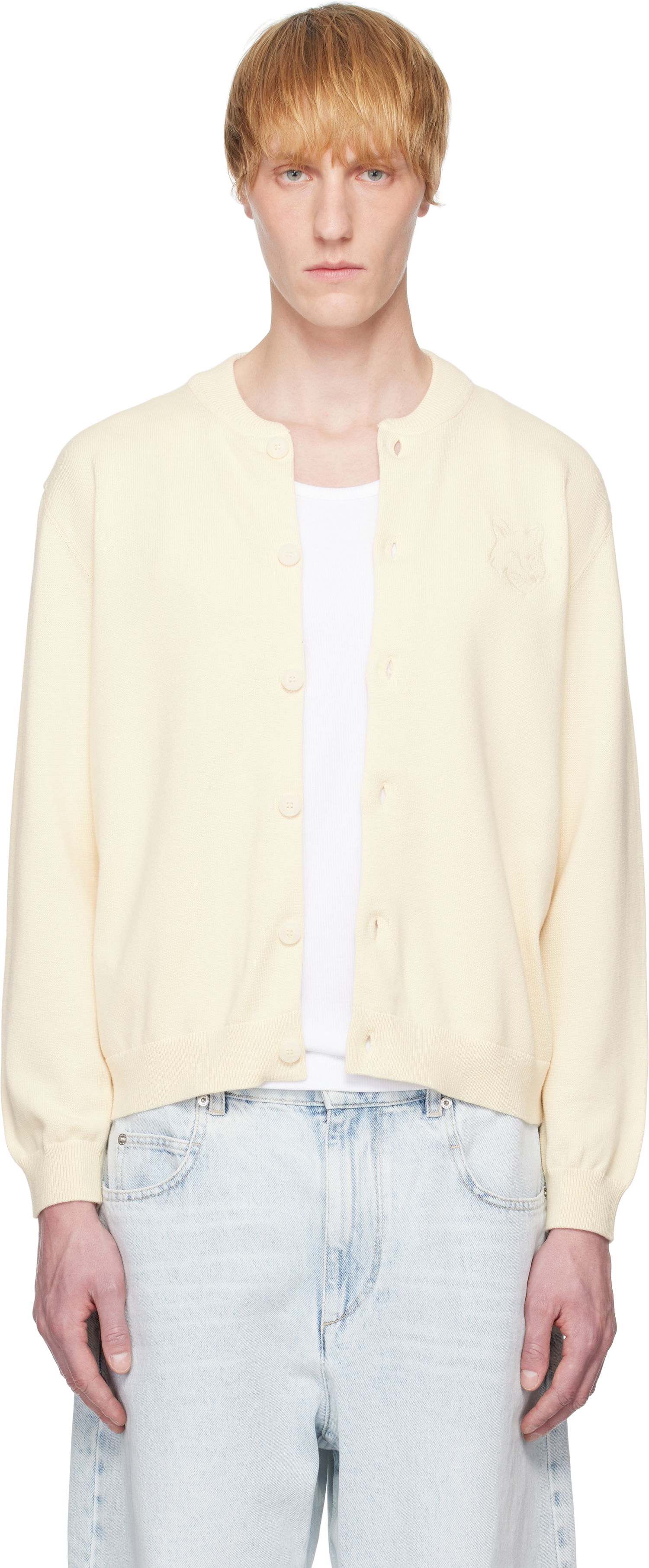 Пуловер MAISON KITSUNÉ Maison Kitsuné Fox Head Embroidered Cardigan Жълто | OM02135KT1135, 0