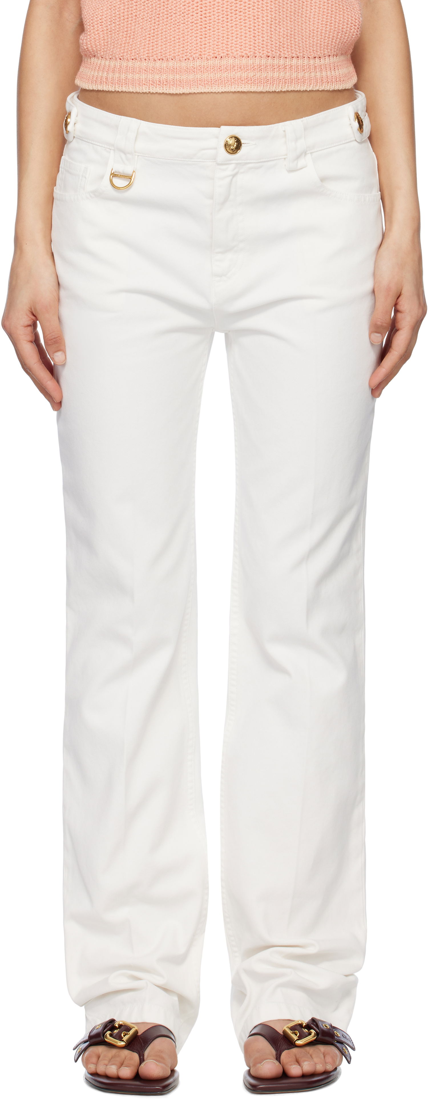 Панталони CHLOÉ Chloé Straight Leg Pants Бяло | CH25SPA12365, 0