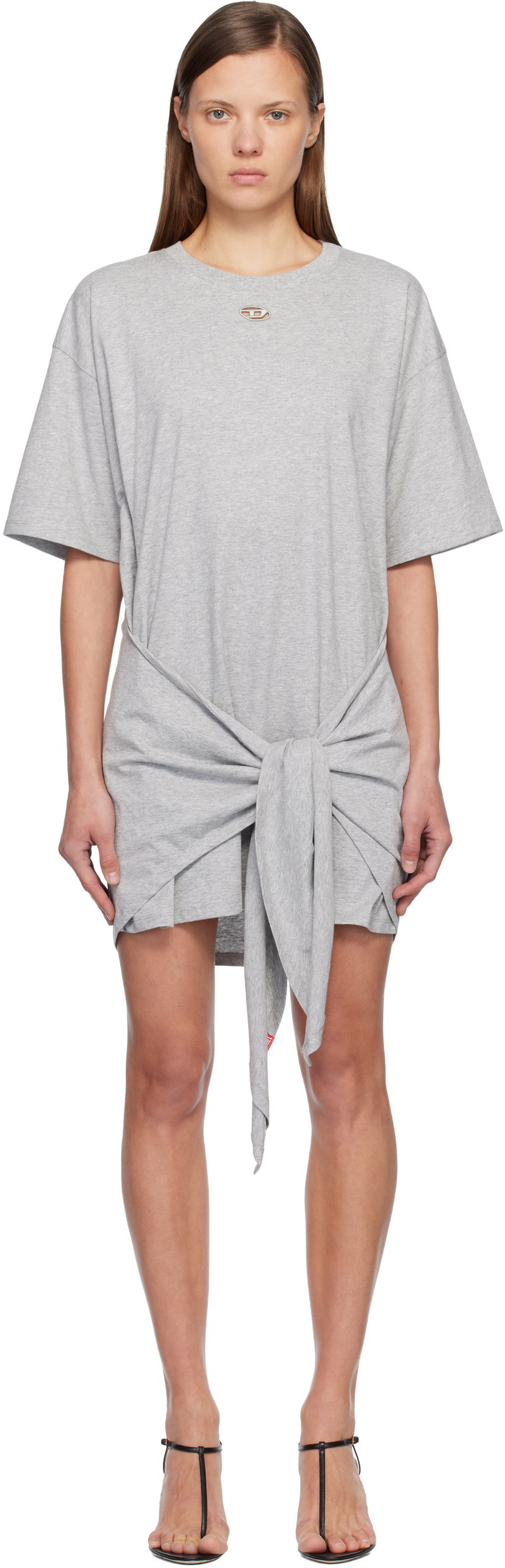 Pокля Diesel D-Eivor T-shirt Minidress with Tied Knot Detail Сиво | A19232 0NIAX