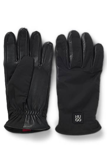 Ръкавици BOSS Hybrid gloves in nylon and leather Черно | 50548758