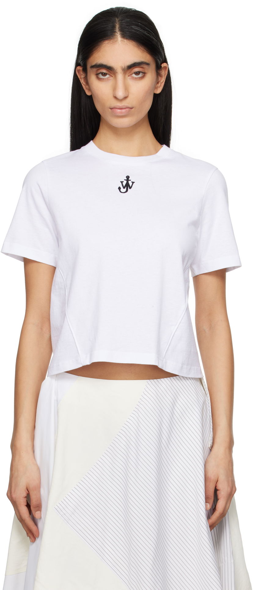 Съкратен топ JW Anderson JW Anderson Anchor Logo Cropped T-Shirt Бяло | JT0259-PG1715