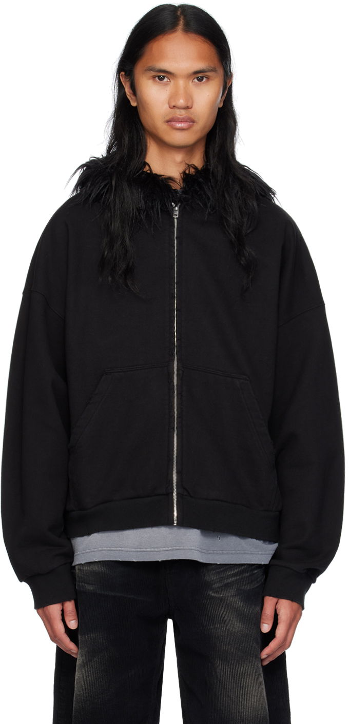 Суитчър We11done Faux Fur Trim Zip-Up Hoodie Черно | WD-TJ2-24-811-U-BK, 0