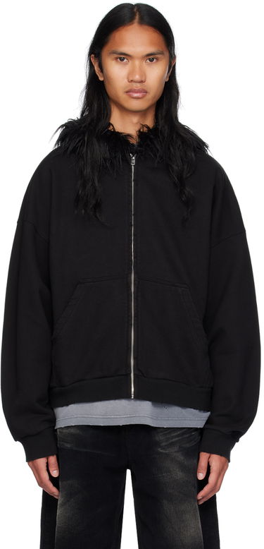Суитчър We11done Faux Fur Trim Zip-Up Hoodie Черно | WD-TJ2-24-811-U-BK, 0