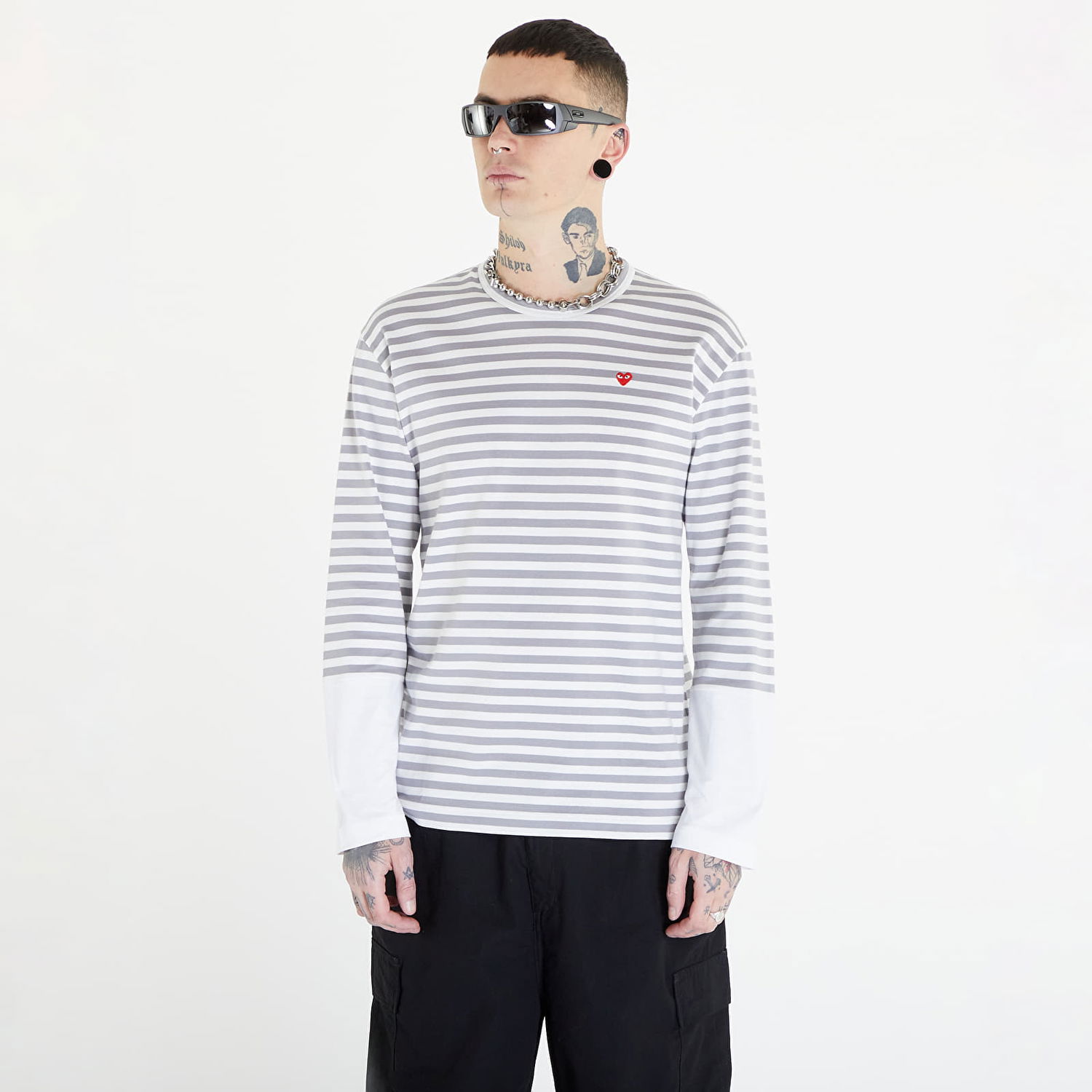Тениска Comme des Garçons PLAY Heart Logo Long Sleeve Tee UNISEX Бяло | AZT320 gray, 0