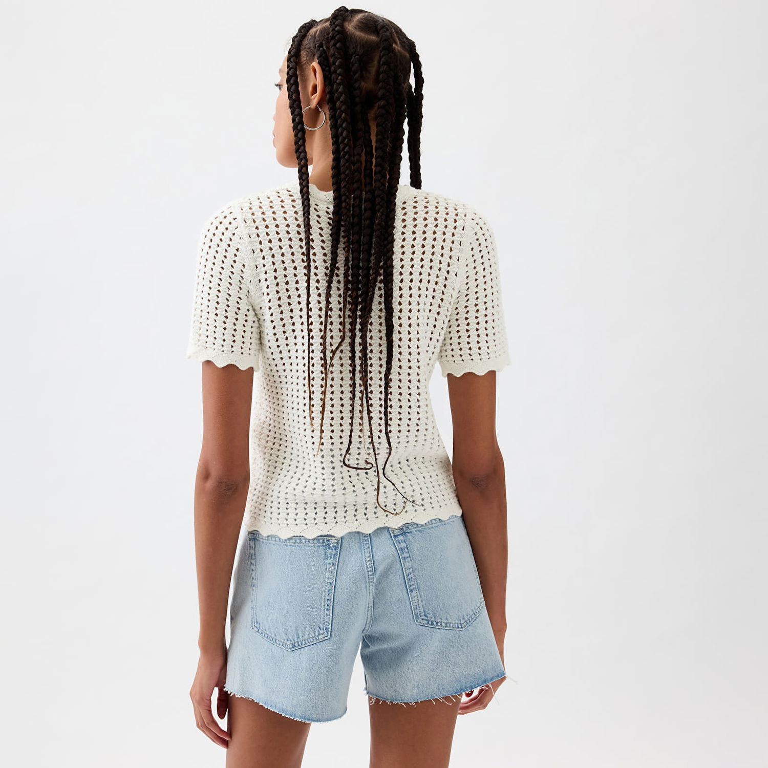 Тениска GAP Shortsleeve Crochet Tee New Off White Бяло | 864914-02, 1