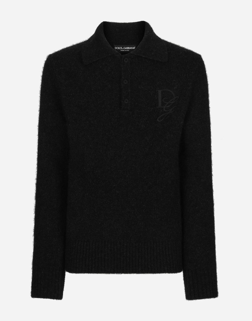 Поло тениска Dolce & Gabbana Polo-shirt Long-sleeved Embroidered Logo Сиво | GXZ48ZJFMIMN1254