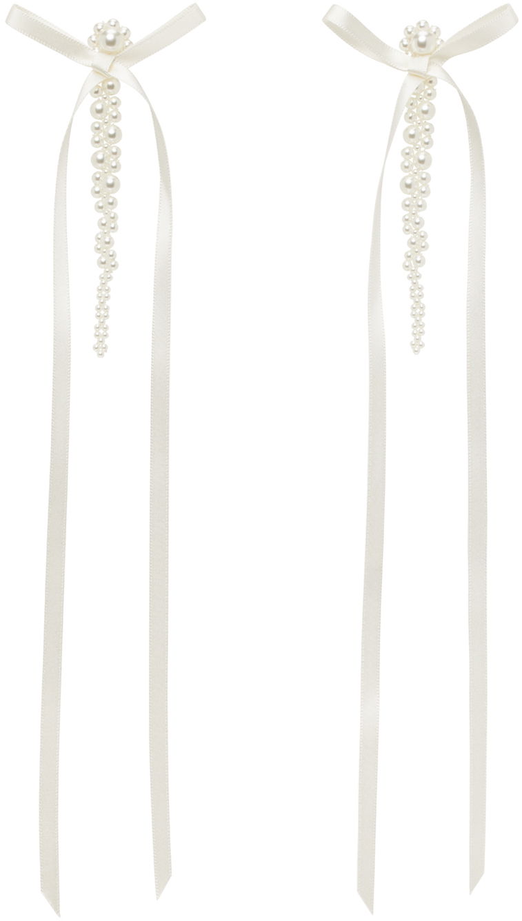 Обеци Simone Rocha Simone Rocha Bow Ribbon Pearl Drop Earrings Бяло | ERG410 0904, 0