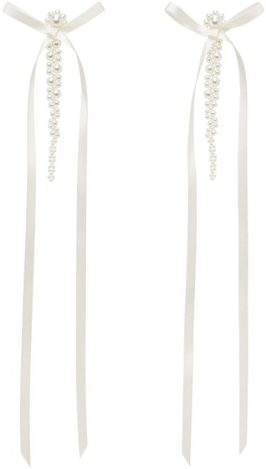 Обеци Simone Rocha Simone Rocha Bow Ribbon Pearl Drop Earrings Бяло | ERG410 0904, 0