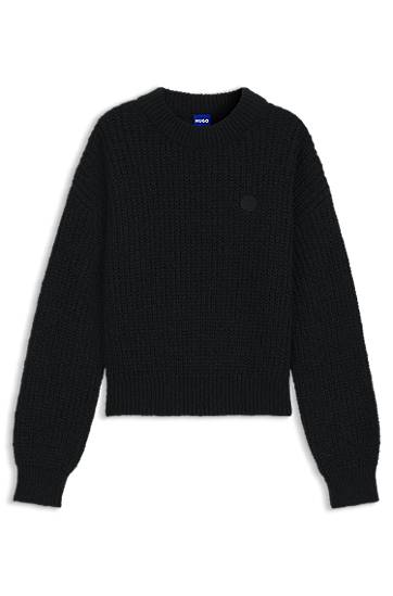 Relaxed-fit knitted sweater with Happy HUGO badge