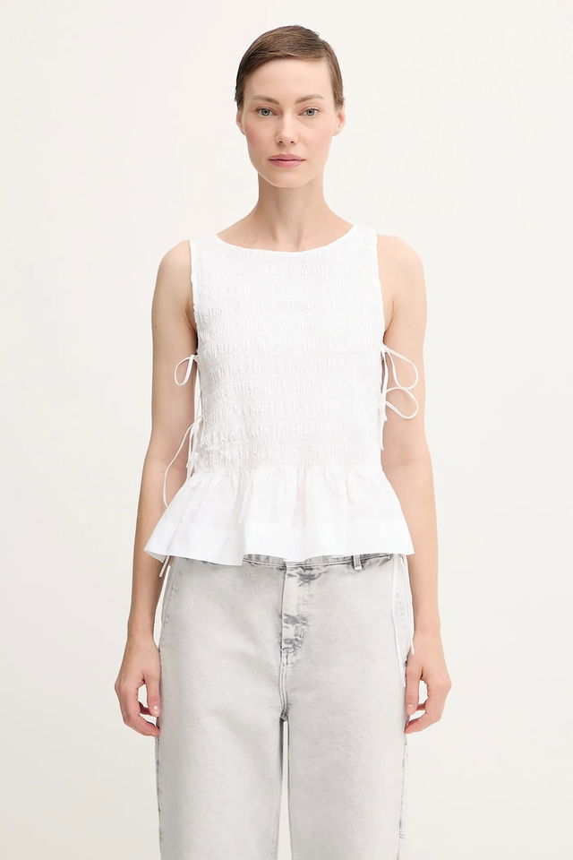GANNI Cotton Poplin Smock Tie String Top