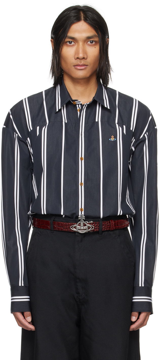 Риза Vivienne Westwood Striped Shirt Тъмно синьо | 3501001I-W00L9-PI