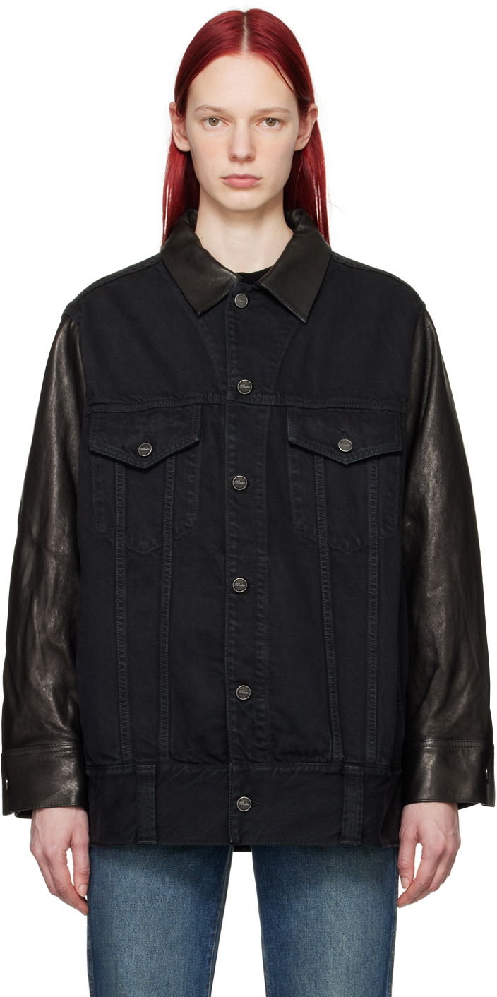 Яке Khaite Black 'The Grizzo' Denim & Leather Jacket Черно | 1136913091