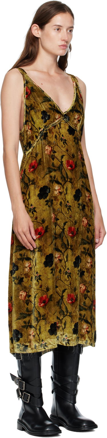 Pокля R13 R13 Grunge Floral-Print Velvet Slip Midi Dress Зелено | R13WR477-R595A, 1