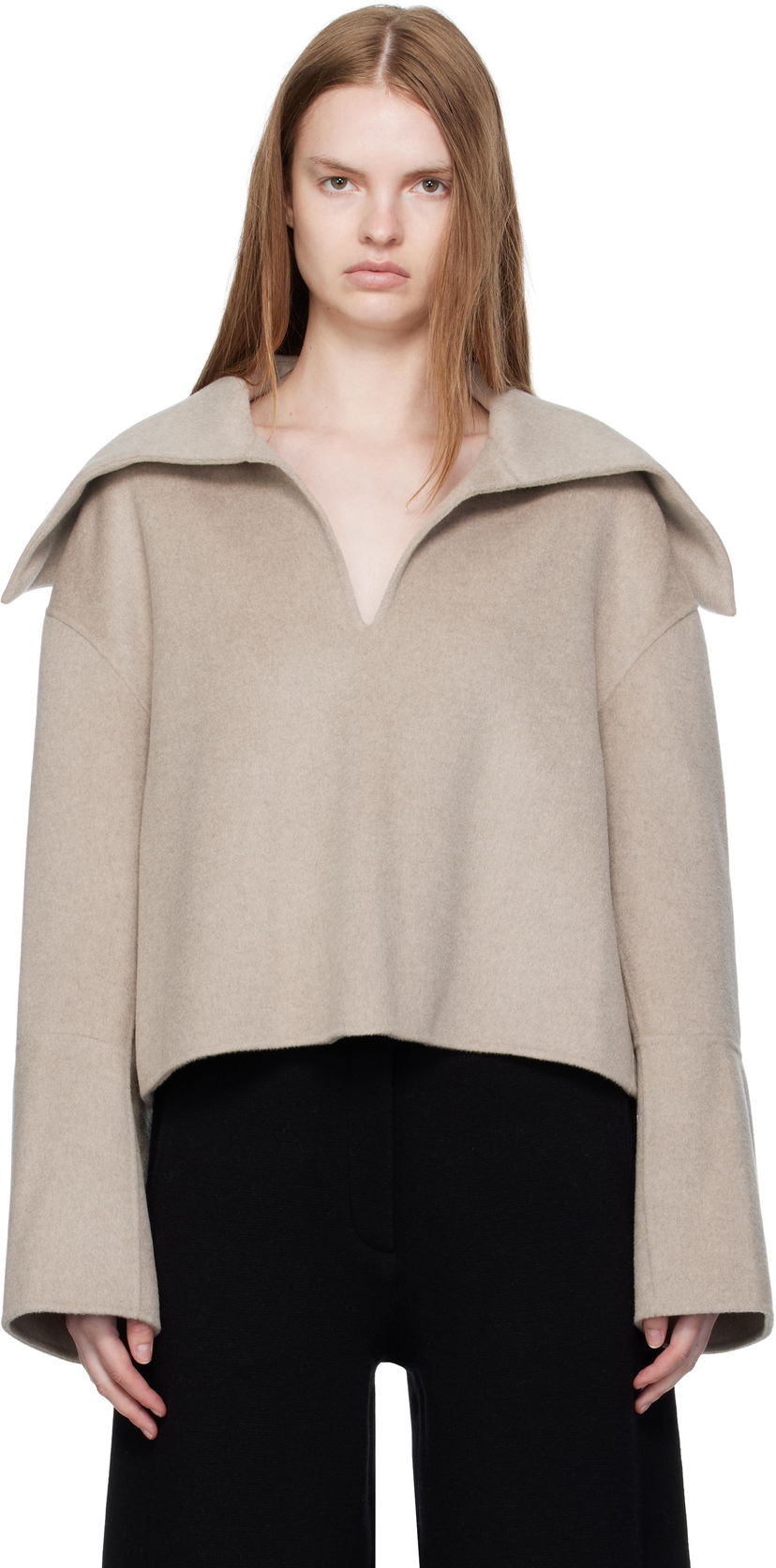Пуловер Nanushka Nanushka Maxe Cropped Wool Sweater Бежово | NW25PFJK12992