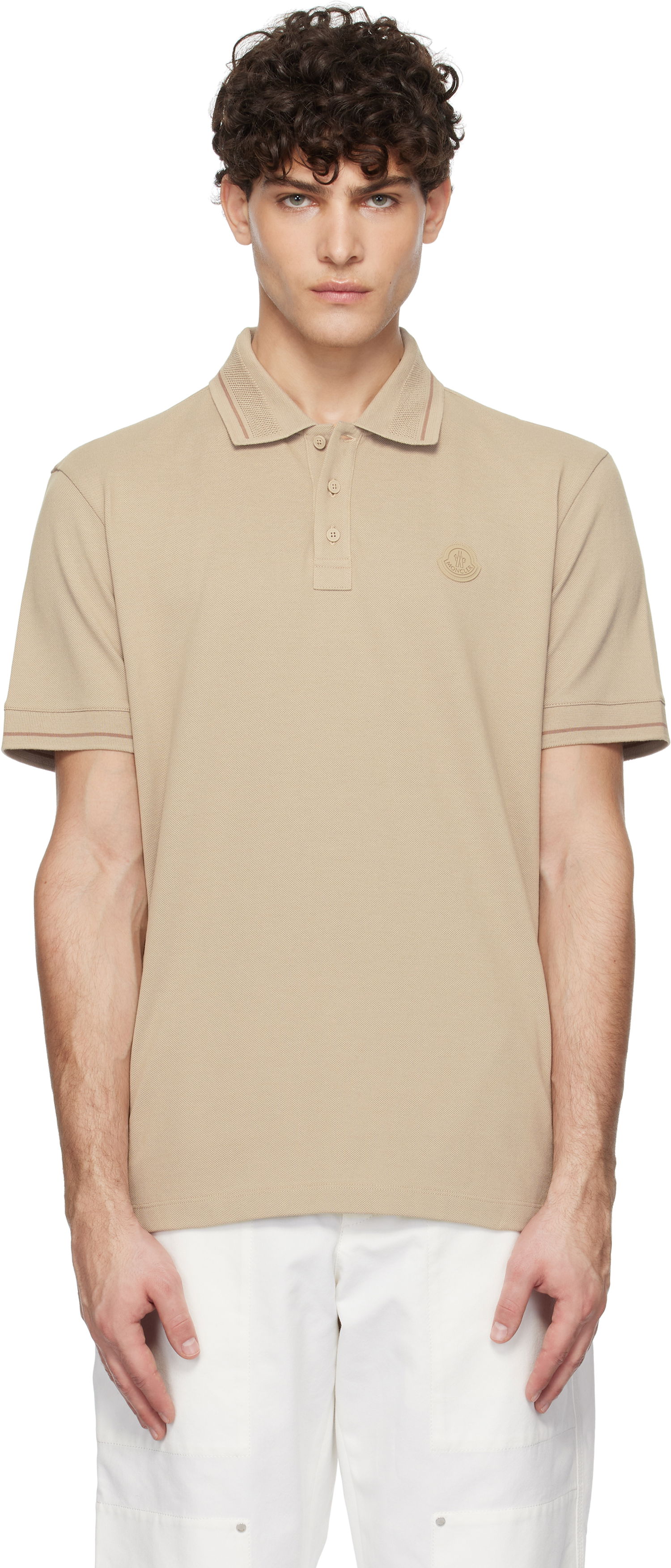 Поло тениска Moncler Cotton Polo Shirt With Logo Patch Бежово | K10918A0000889A16, 0