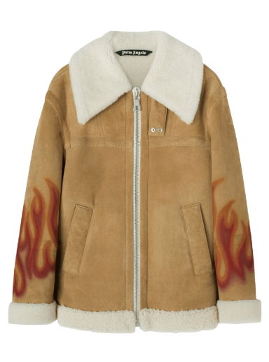 Яке Palm Angels Burning Sherling Jacket Бежово | PMJA012F22LEA0011725