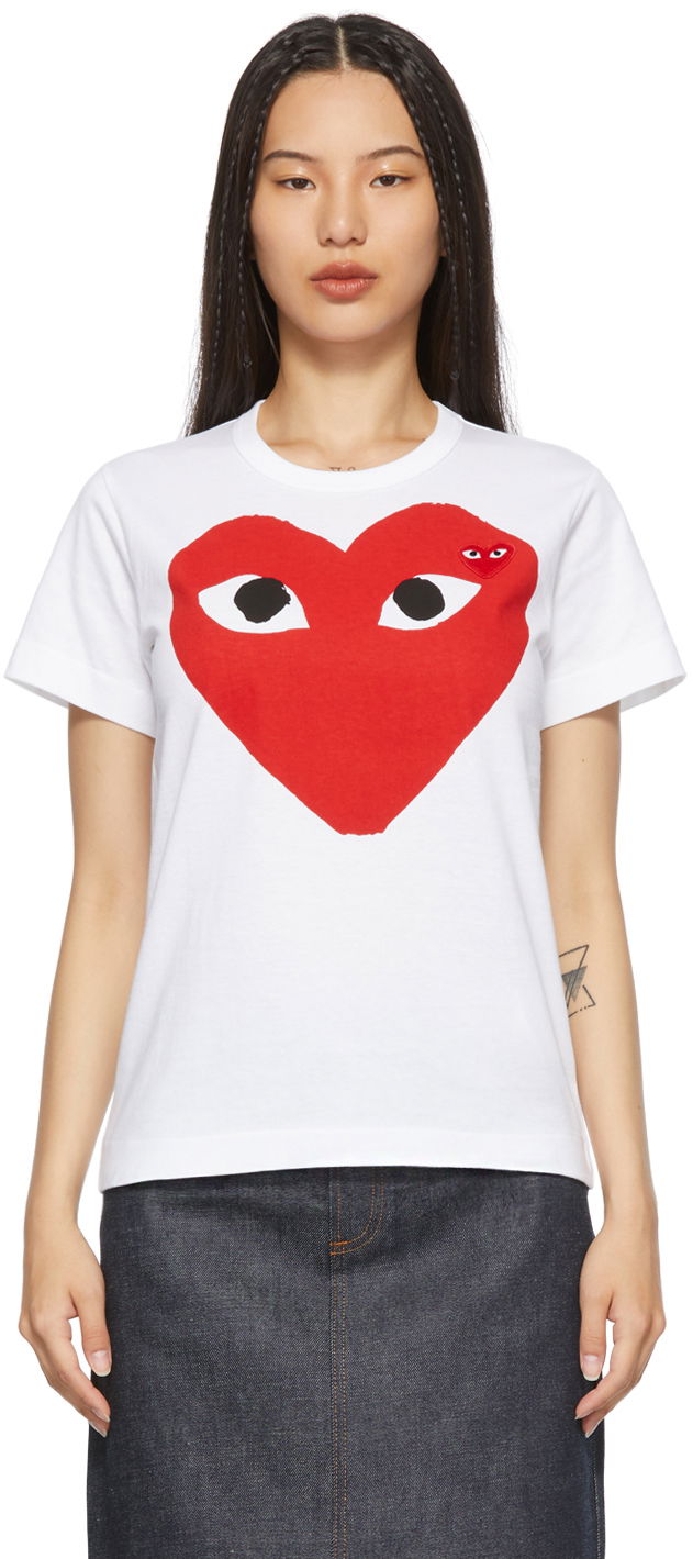 Тениска Comme des Garçons COMME des GARÇONS PLAY Large Double Heart T-Shirt Бяло | T025