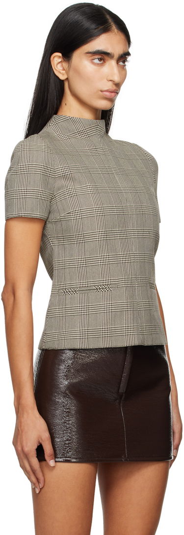 Риза Courrèges Courrèges Women's Plaid Mock Neck Top Бежово | 324CTO344PL0166, 1