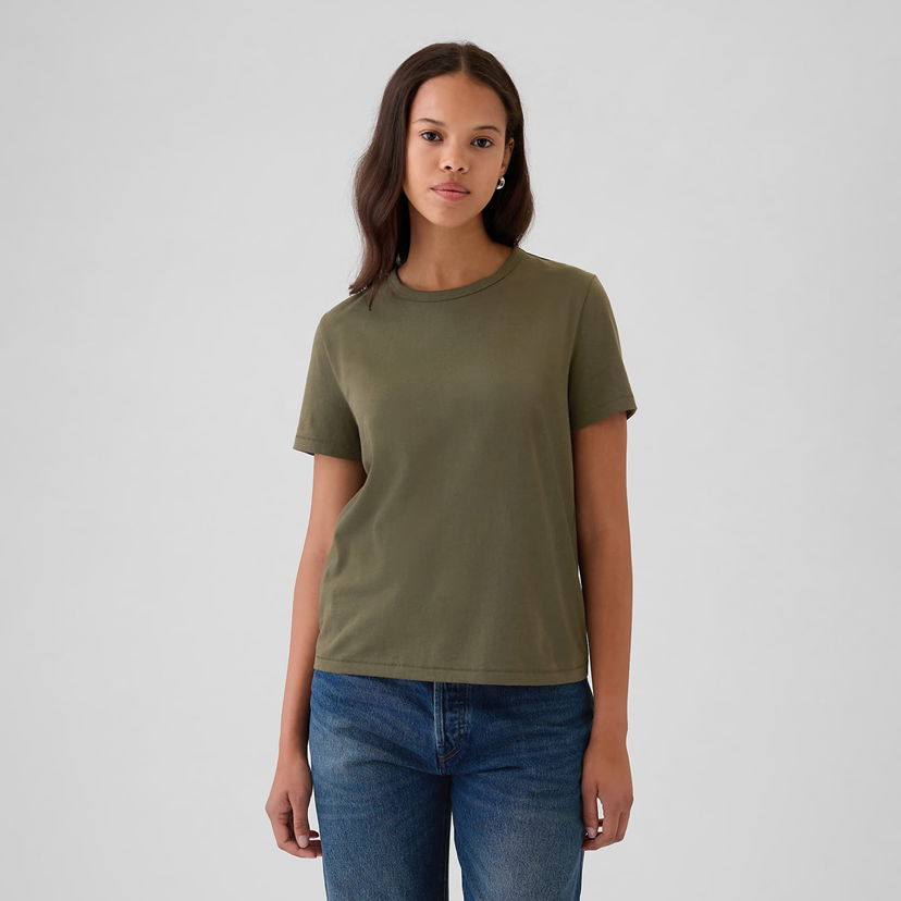 Тениска GAP T-shirt Shortsleeve Vneck Olive Night S Зелено | 545906-00