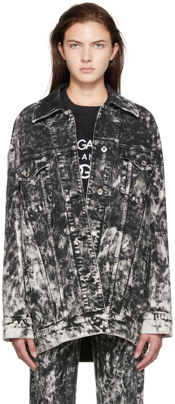 Яке Dolce & Gabbana Black & White Marbled Denim Jacket Черно | F9M85D G8GG3, 0