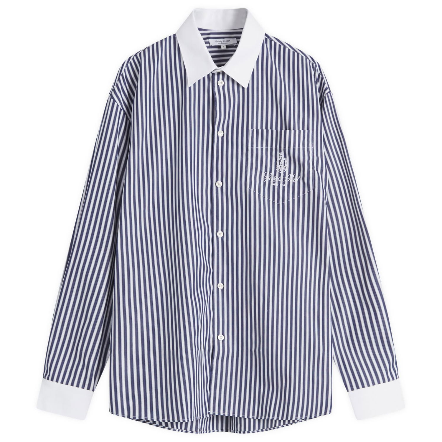Риза Sporty & Rich Sporty & Rich Vendome Oversized Striped Shirt, Size Large Синьо | SI019511205ST41-WHT, 0