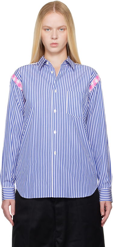 Риза Comme des Garçons Comme des Garçons Striped Gingham Trim Shirt Синьо | FO-B020-S25, 0