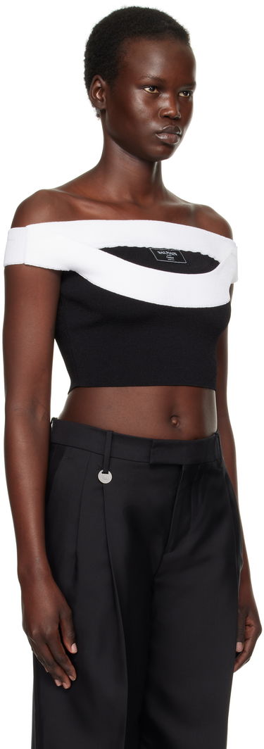 Пуловер Balmain Balmain Two-Tone Knit Cropped Top Черно | EF1AA375KH82, 1