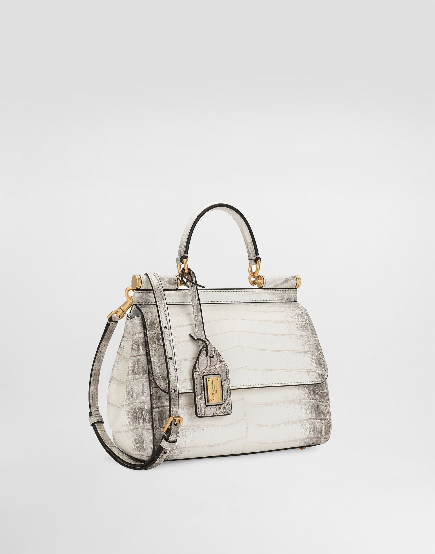 Дамска чанта Dolce & Gabbana Dolce & Gabbana Medium Sicily Handbag Crocodile Leather Бяло | BB6003B2EM180001, 1