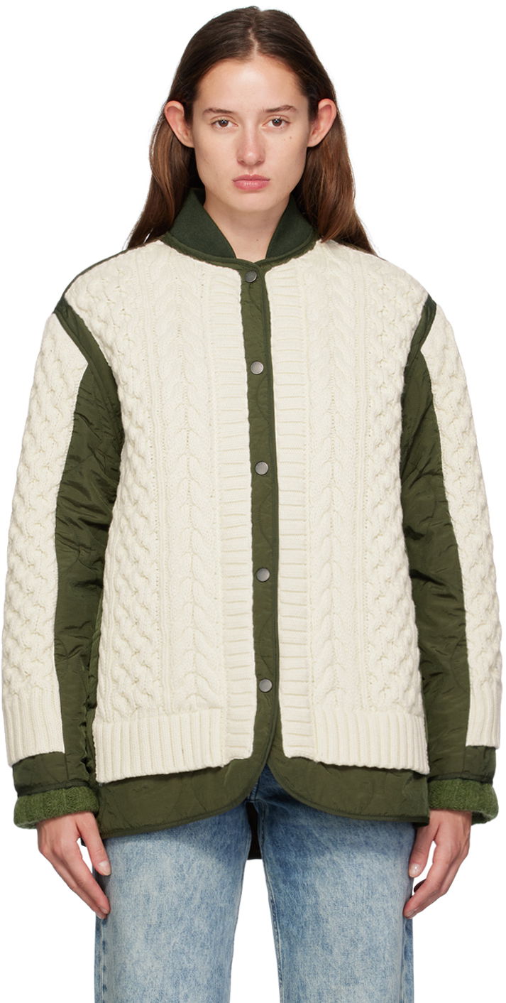 Пуловер rag & bone Rag & Bone Winnie Cable Knit Quilted Jacket Зелено | WAW24F20247724, 0