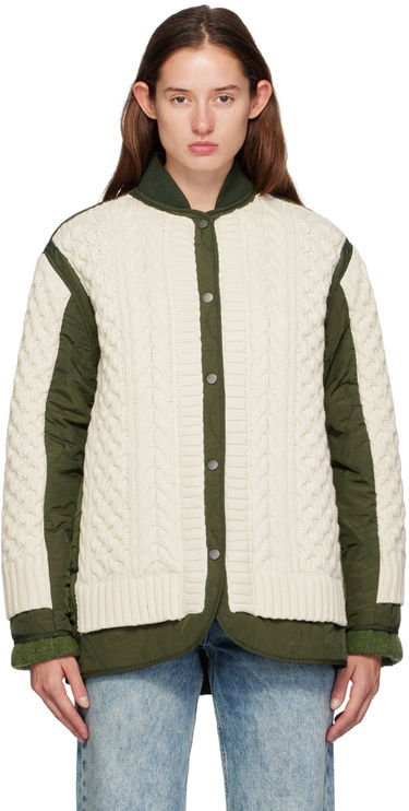 Пуловер rag & bone Rag & Bone Winnie Cable Knit Quilted Jacket Зелено | WAW24F20247724, 0