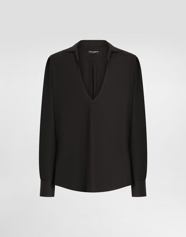 Dolce & Gabbana Long-Sleeved V-Neck Cotton Poplin Shirt