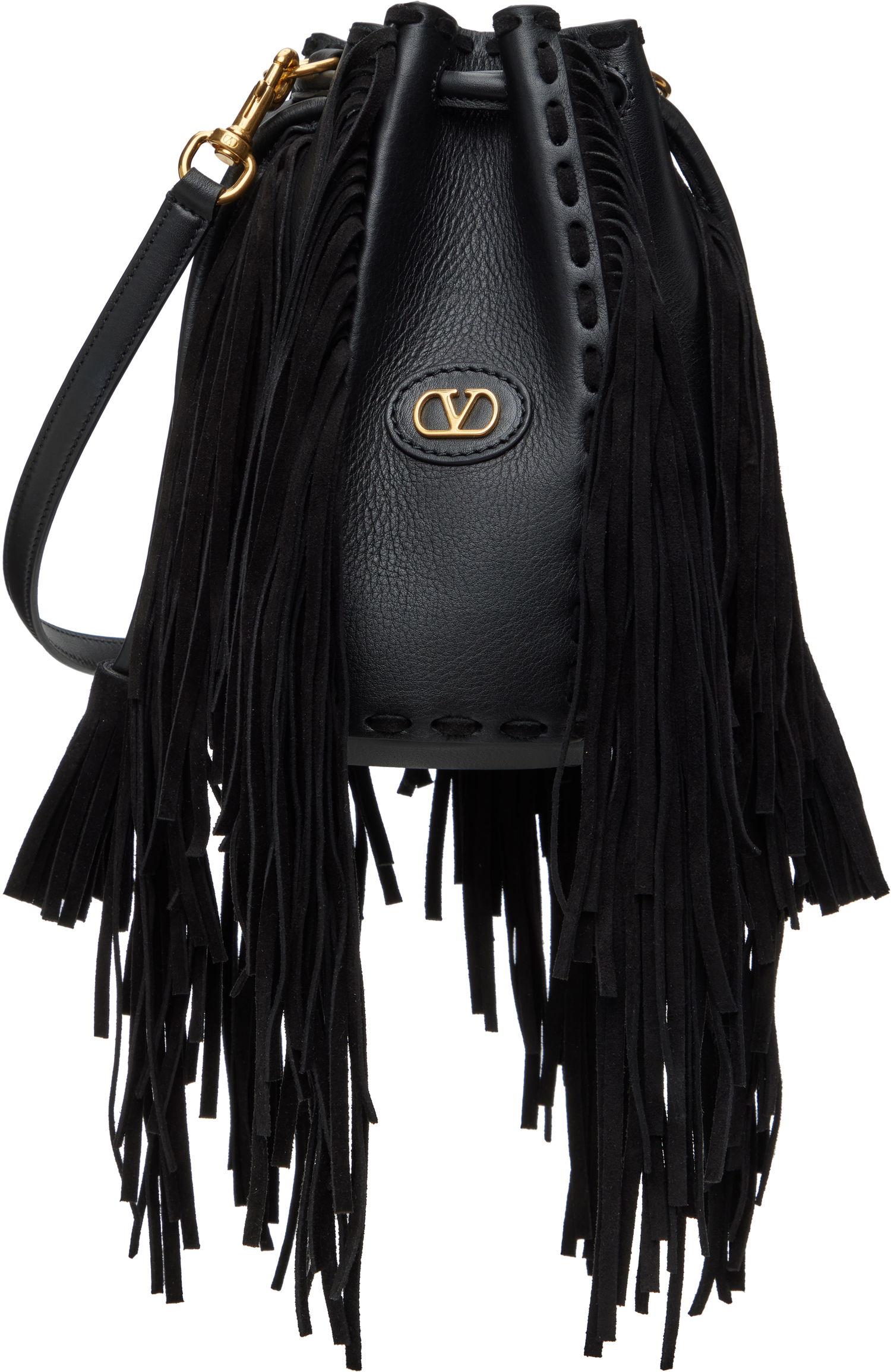 Дамска чанта Valentino Valentino Garavani Nellcôte Small Fringed Bucket Bag Черно | 6W2B0R28LUJ, 0
