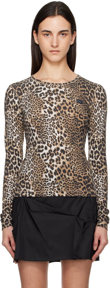 Тениска GANNI Leopard Rib Long Sleeve T-shirt Многоцветен | T4367, 0