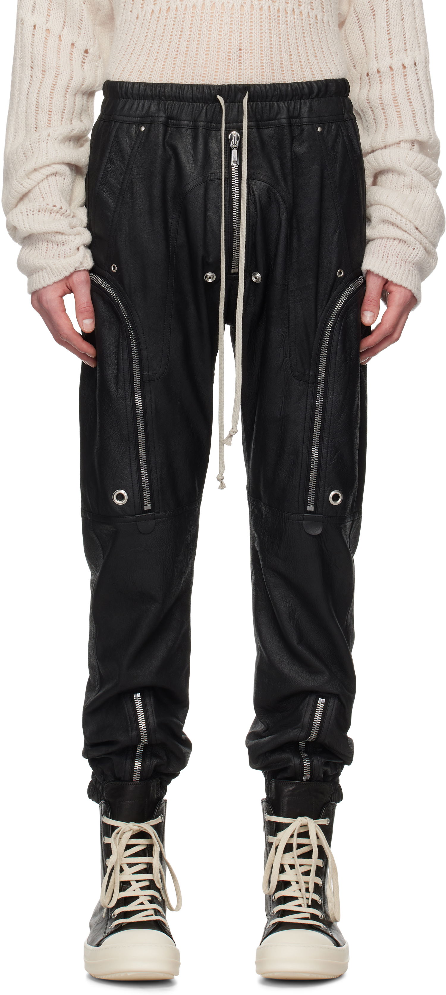 Карго панталони Rick Owens Rick Owens Hollywood Bauhaus Leather Cargo Pants Черно | RU01E5377 LBA, 0