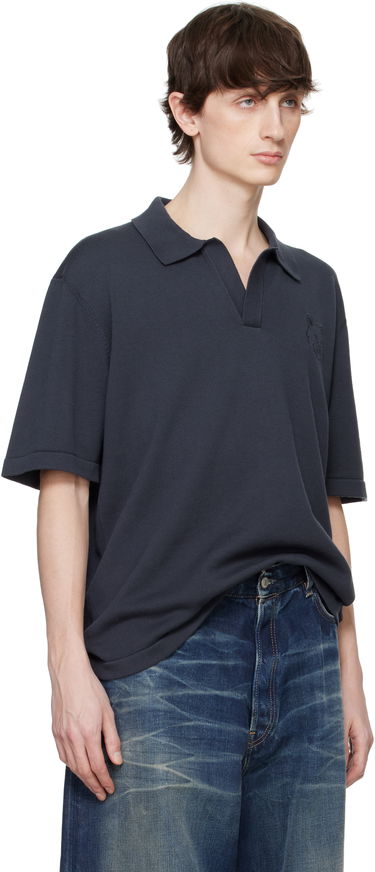 Поло тениска MAISON KITSUNÉ Maison Kitsuné Fox Head Embroidered Knitted Polo Тъмно синьо | OM00205KT1135, 1