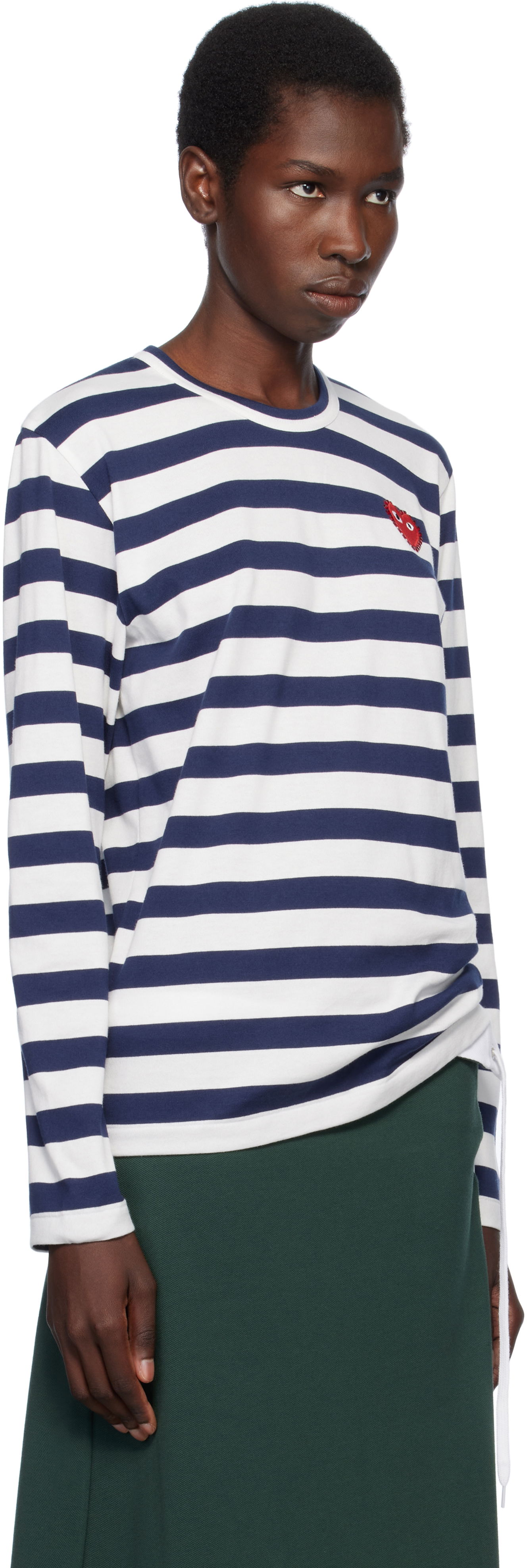 Тениска Comme des Garçons COMME des GARCONS PLAY Long Sleeve Striped Rhinestone T-Shirt Тъмно синьо | AX-T805-051, 1