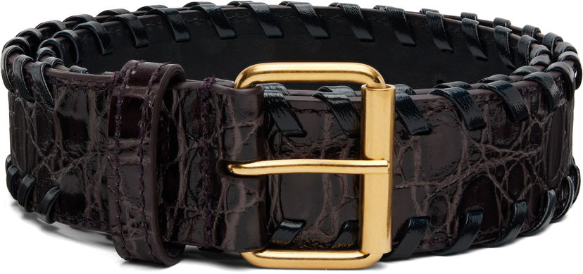 Колани Dries Van Noten Dries Van Noten Croc-Effect Leather Belt with Braided Edges and Gold-Tone Buckle Кафяво | 252-011403-596